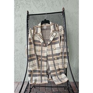 Anne Klein plaid knit double breasted jacket blazer cardigan